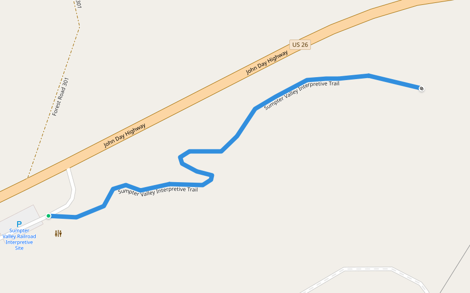 Sumpter Valley Interpretive Trail walking route map in Prairie City