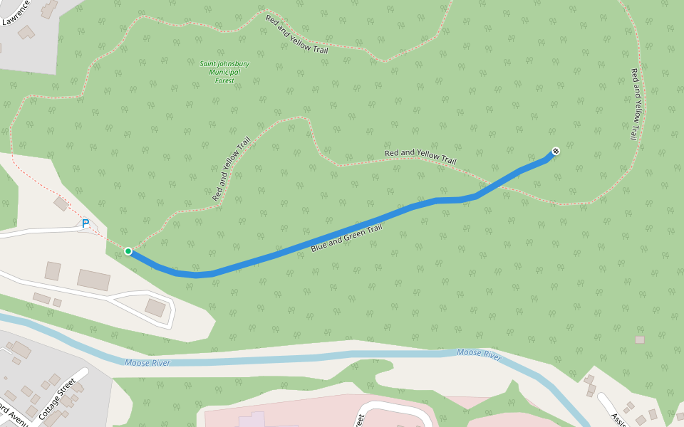 Blue and Green Trail walking route map in Saint Johnsbury