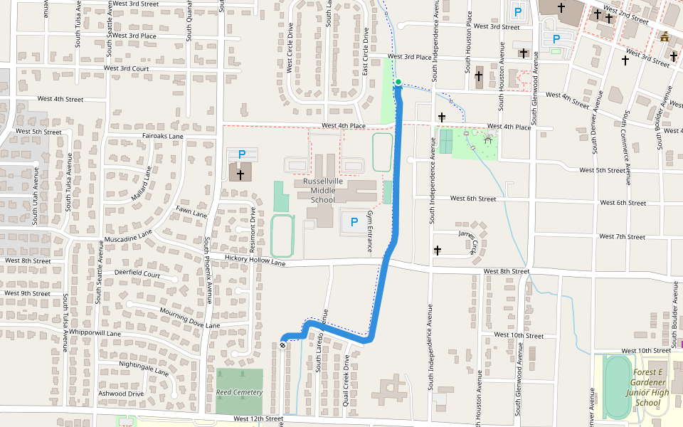 Schoolhouse Trail walking route map in Russellville