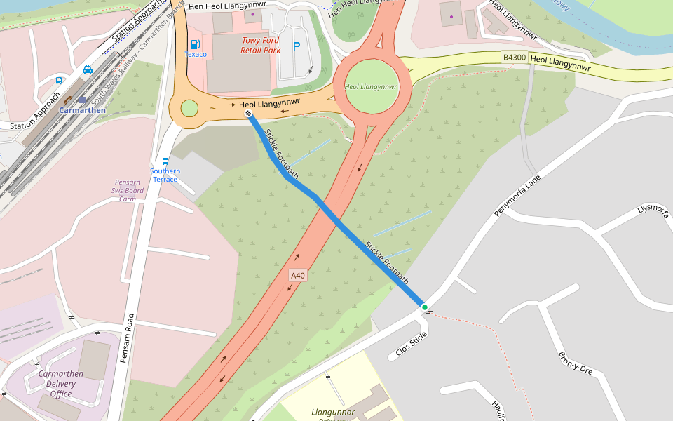 Stickle Footpath walking route map in Carmarthen