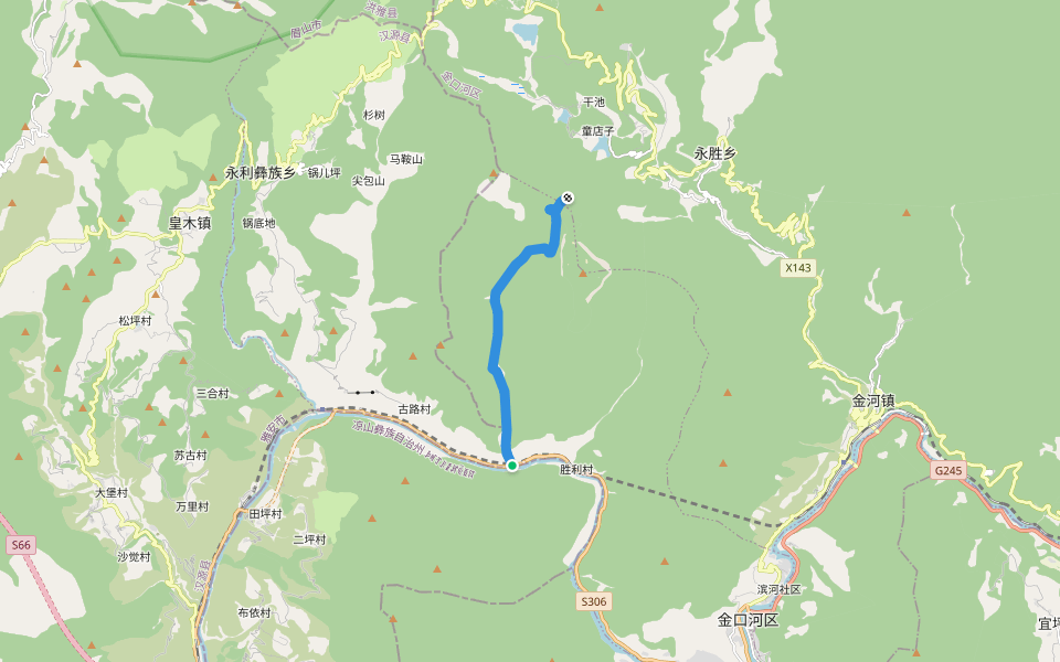 白熊沟到瓦山坪 walking route map in Yaan