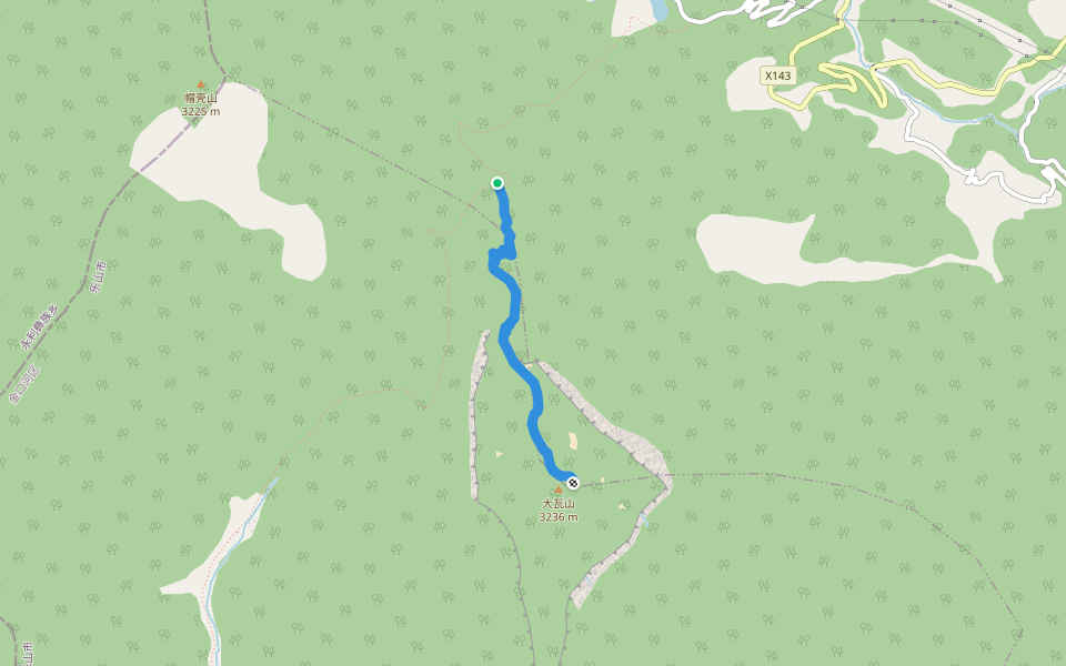 瓦山坪到大瓦山 walking route map in Le Shan Shi