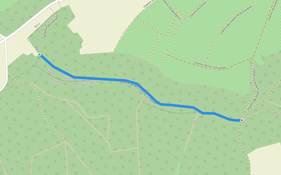 Chemin de Béru à Poilly sur Serein walking route map in Beru