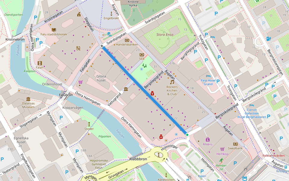 Holmgatan walking route map in Falun