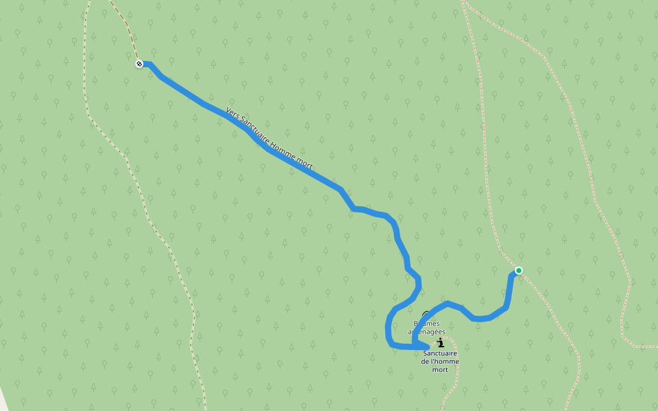 Vers Sanctuaire Homme mort walking route map in Nant