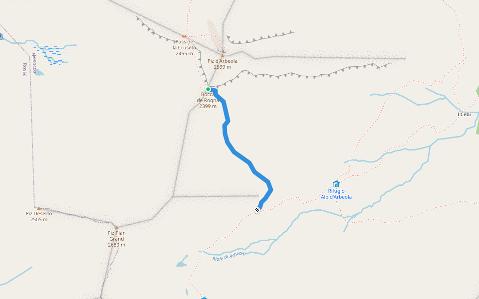 Bocca de Rogna - Pian Grand walking route map in Mesocco