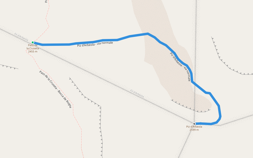Piz d'Arbeola - via normale walking route map in Mesocco