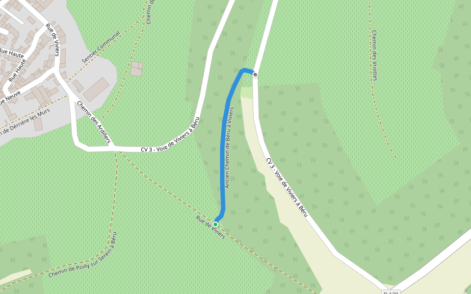 Ancien Chemin de Béru à Viviers walking route map in Beru