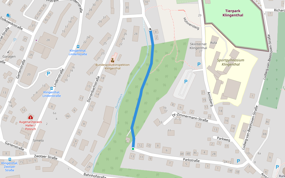 Dürrenbachsteig walking route map in Klingenthal