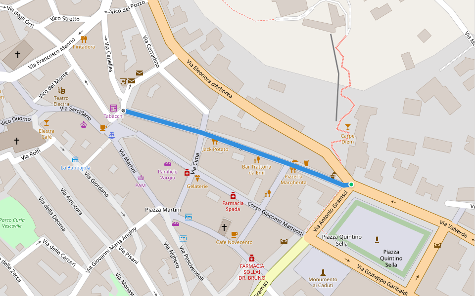 Via Cagliari walking route map in Iglesias