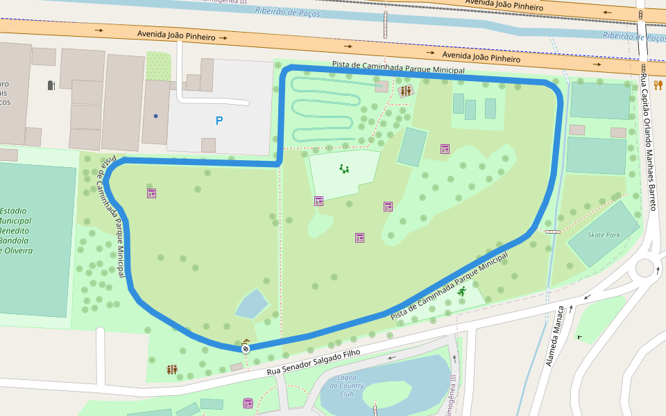 Pista de Caminhada Parque Minicipal walking route map in Poços de Caldas