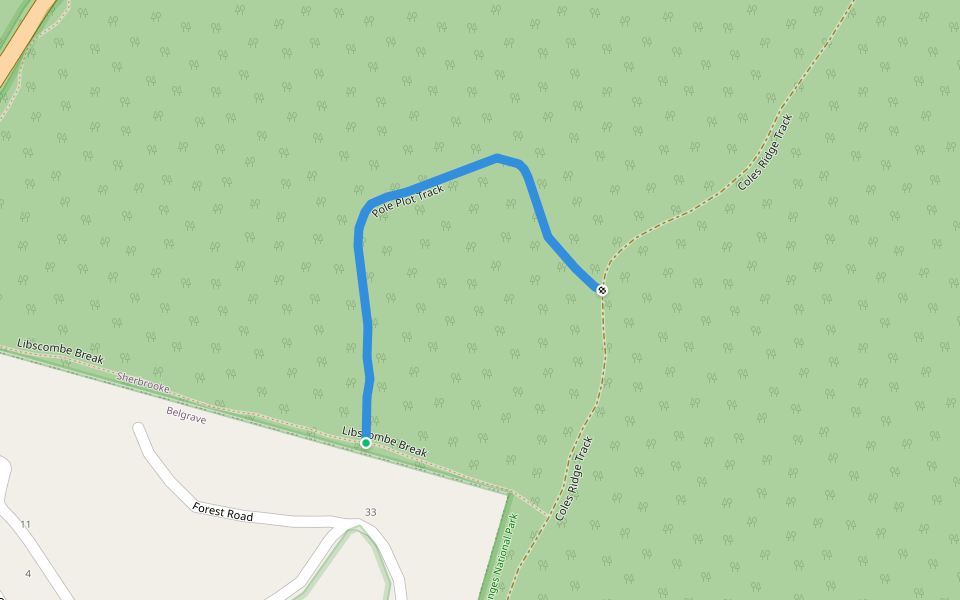 Pole Plot Track walking route map in Belgrave