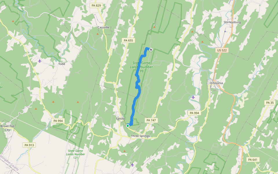 Standing Stone Trail walking route map in Saltillo