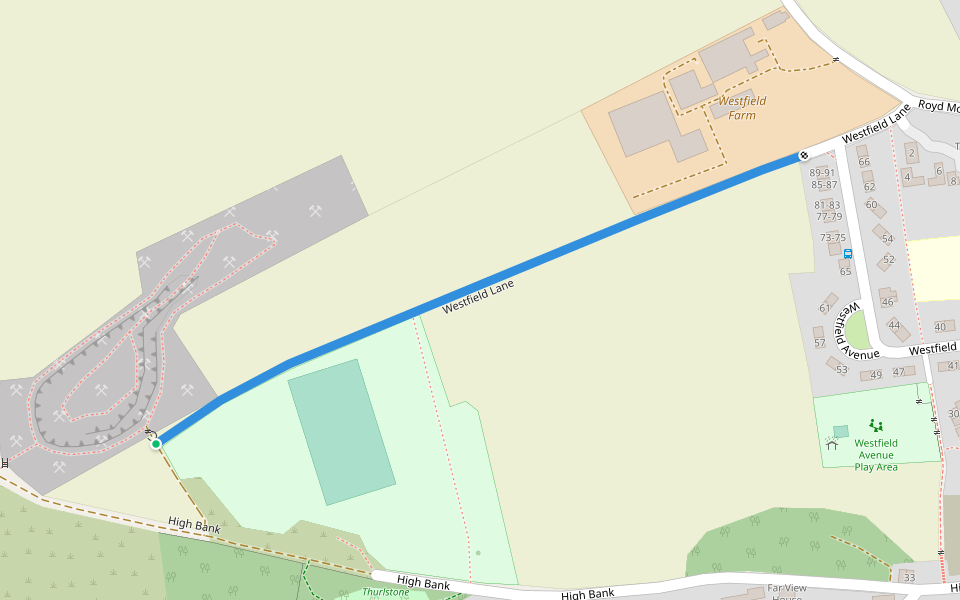 Westfield Lane walking route map in Millhouse Green