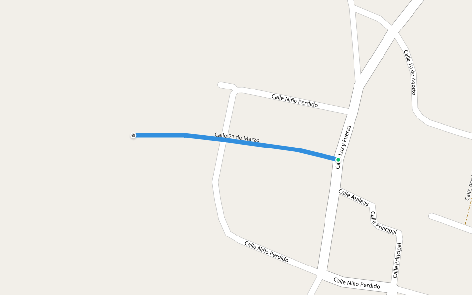 Calle 21 de Marzo walking route map in San Lorenzo Tlaxipehuala