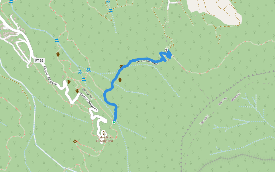 Col des Trois Pinus walking route map in Faaa