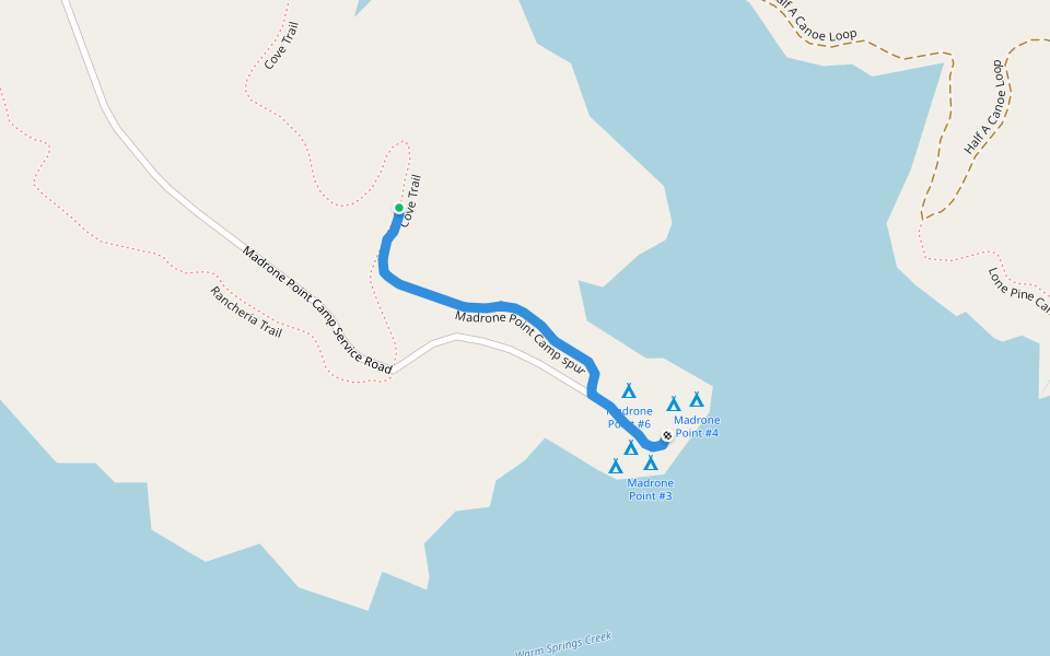Madrone Point Camp spur walking route map in Geyserville