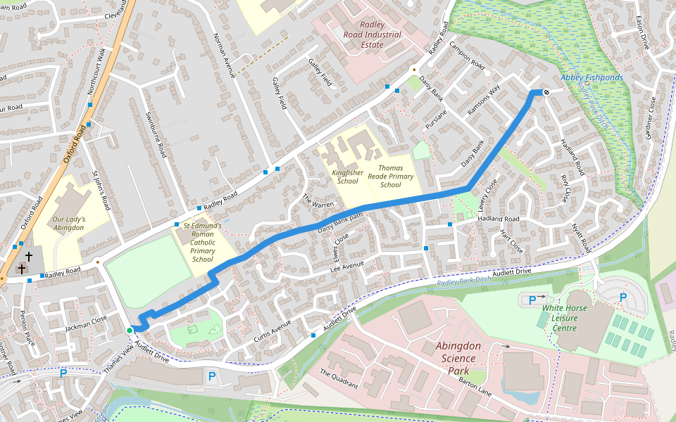 Daisy Bank path walking route map in Abingdon