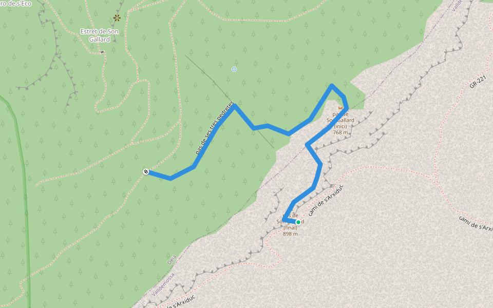 pas de ses tres pedretes walking route map in Deià