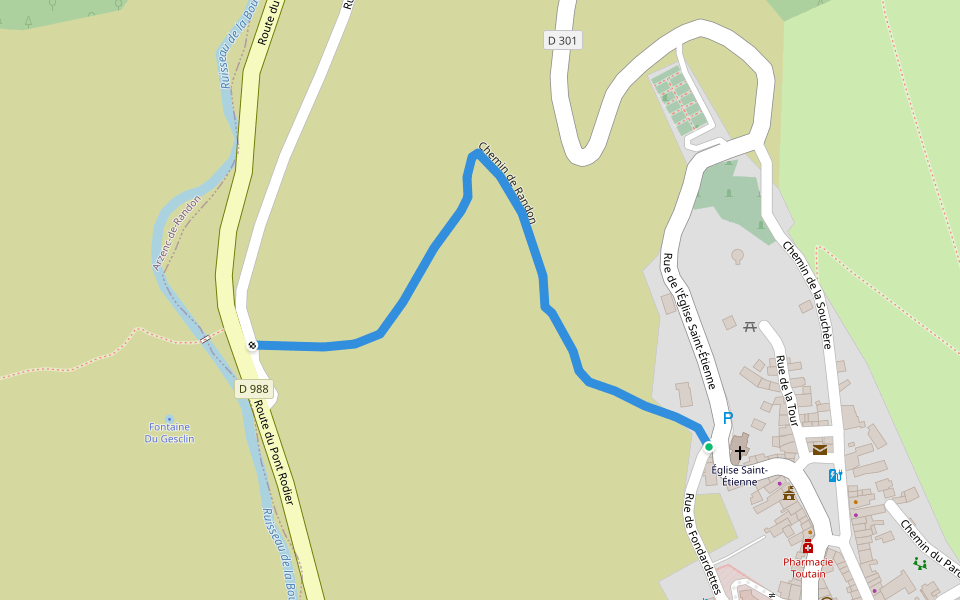 Chemin de Randon walking route map in Châteauneuf-de-Randon