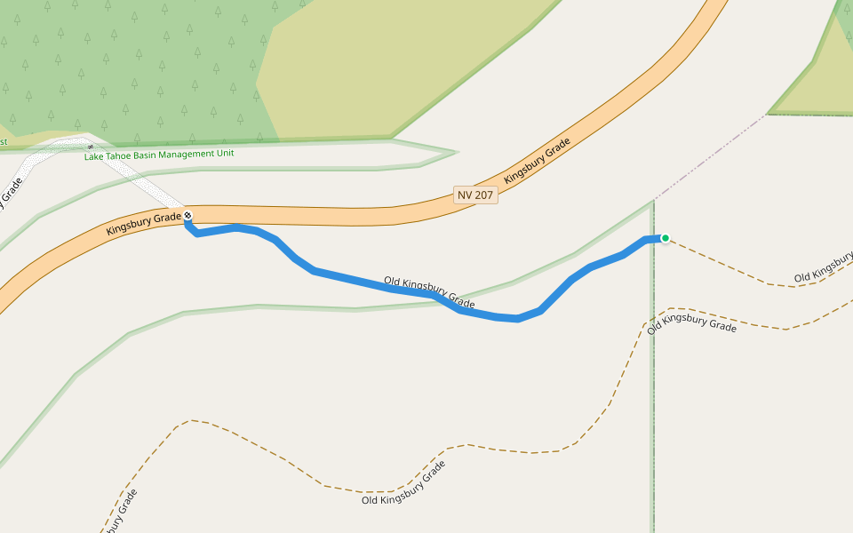 Old Kingsbury Grade walking route map in Gardnerville