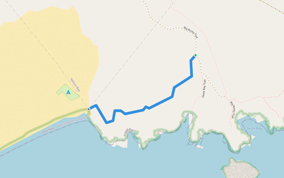 Samurai Beach Track walking route map in Fingal Bay