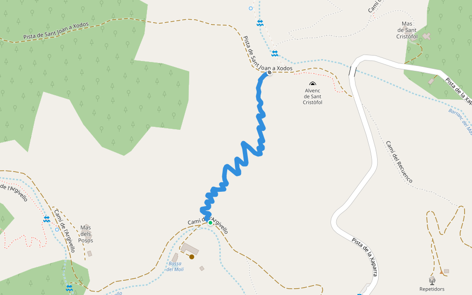 Costera del Molí walking route map in Xodos