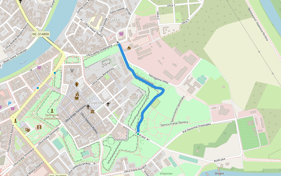 Crna promenada walking route map in Karlovac