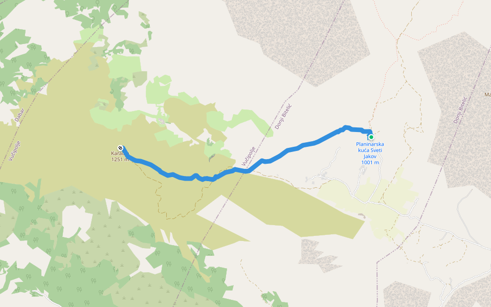Planinarski put na karaulu walking route map in Donji Bitelić