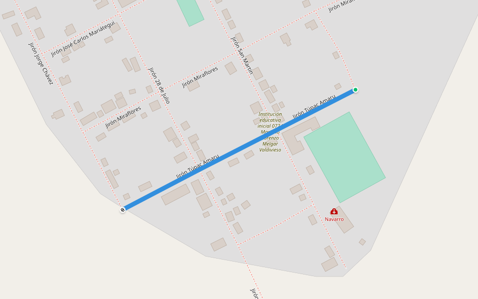 Jirón Túpac Amaru walking route map in Papaplaya