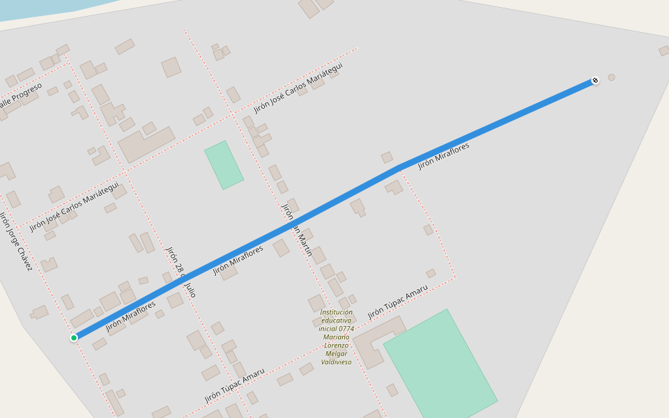 Jirón Miraflores walking route map in Papaplaya