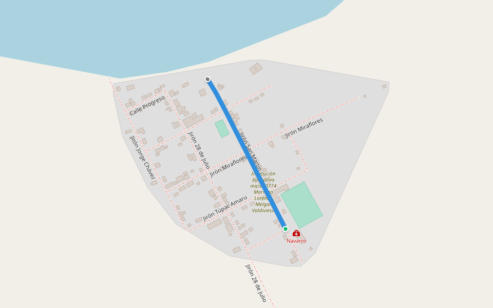 Jirón San Martin walking route map in Papaplaya