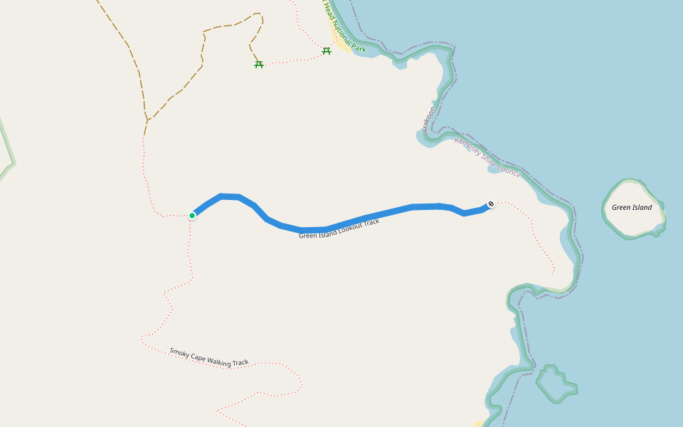 Green Island Lookout Track walking route map in Arakoon