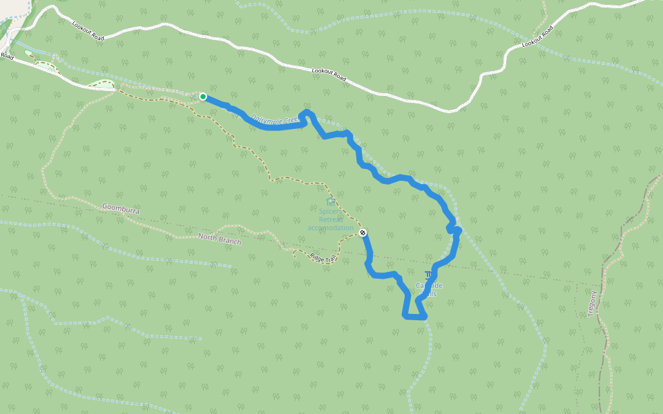 The Cascades Trail Walking Track walking route map in Goomburra