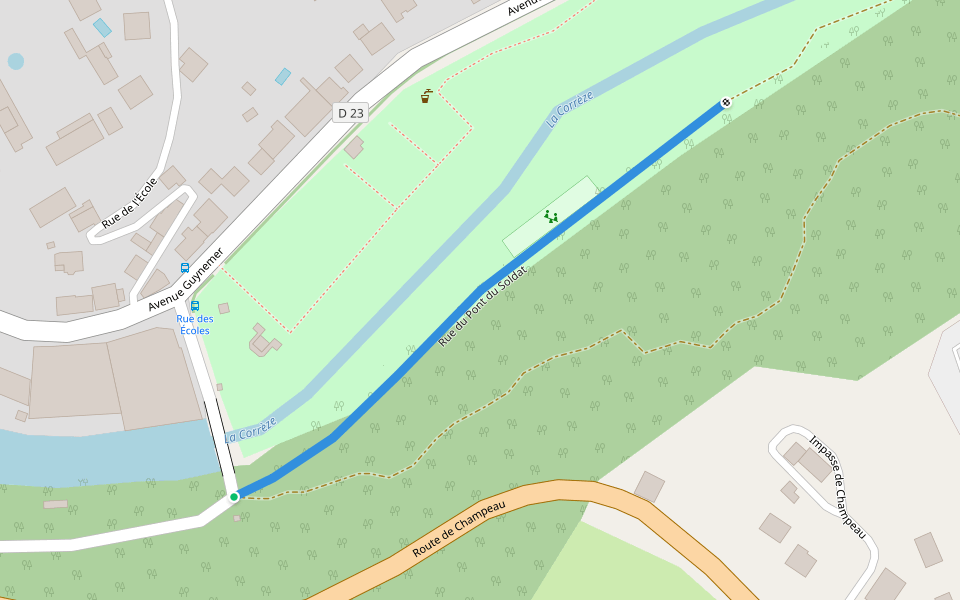 Rue du Pont du Soldat walking route map in Tulle