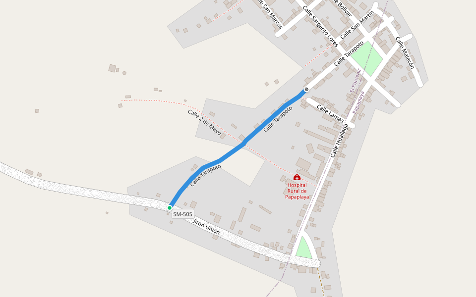Calle Tarapoto walking route map in Papaplaya
