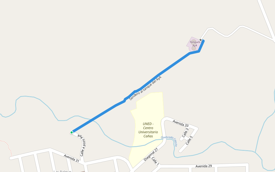 Sendero al tanque del AyA walking route map in Liberia