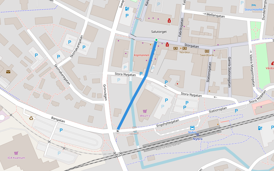 Garvare Nybergs gatan walking route map in Södra Kvill