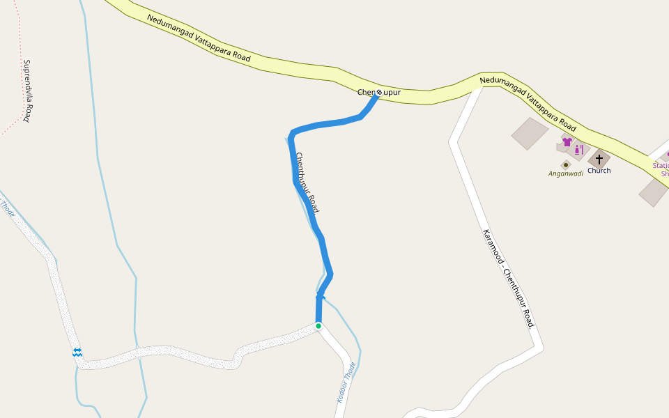 Chenthupur Road. walking route map in Venkode