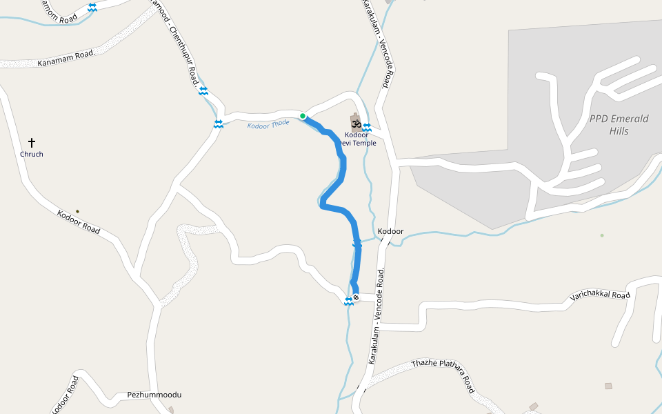 Kodoor Thumbichani Footpath walking route map in Venkode