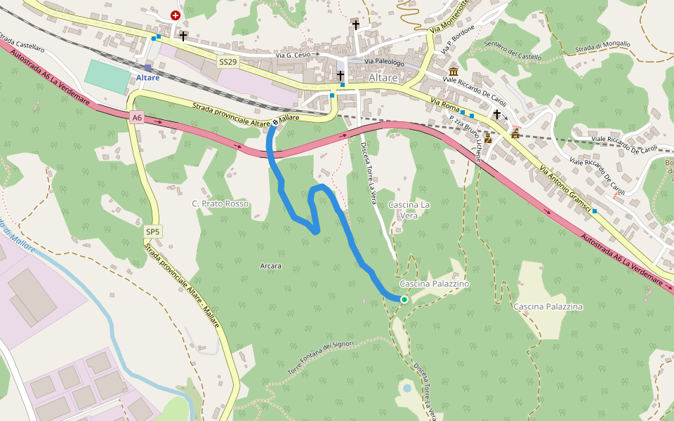 Pratorosso walking route map in Altare