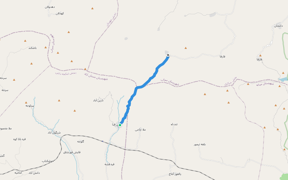 خاکی زرین قبا -قوشچی walking route map in Zarrin Qaba