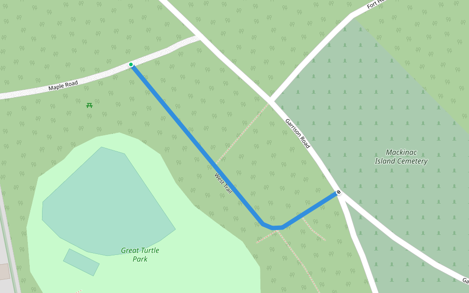 West Trail walking route map in Mackinac Island