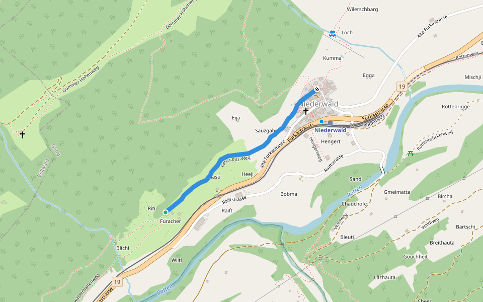 Cäsar-Ritz-Weg walking route map in Goms