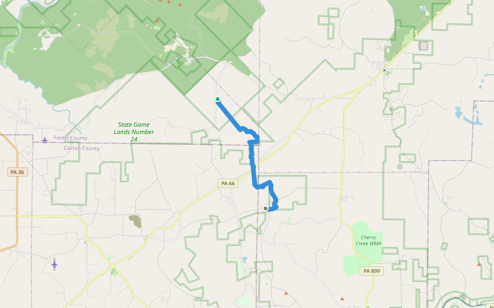 Baker Trail walking route map in Marienville