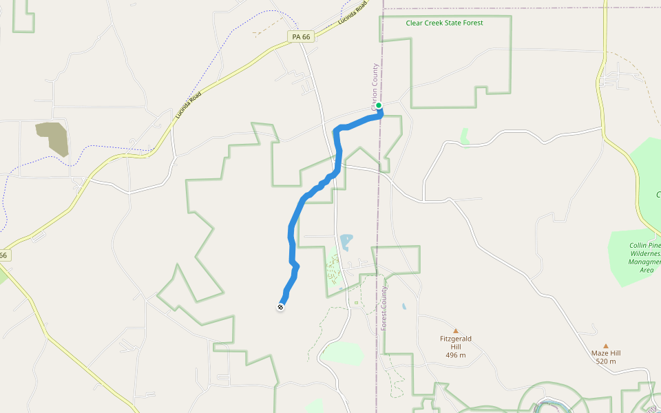 Baker Trail / North Country Trail / Browns Run Trail walking route map in Cooksburg