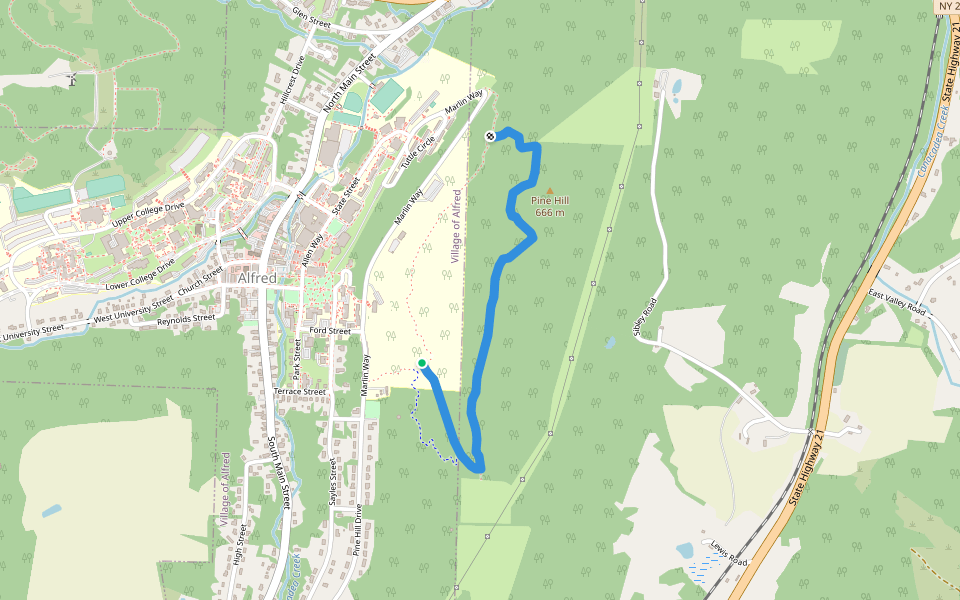 Orange Trail walking route map in Alfred