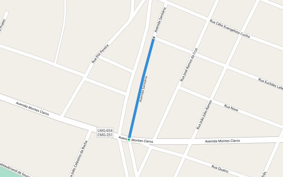 Avenida Sanitária walking route map in Coração de Jesus