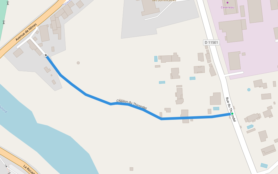 Chemin du Thirondel walking route map in Ganges