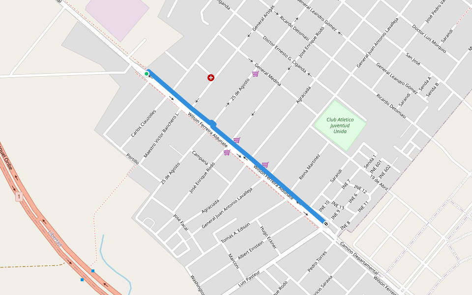 Gustavo Rivas Costa walking route map in 25 de Agosto